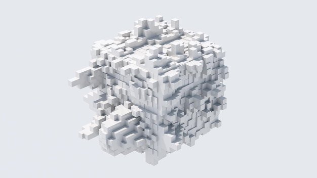 Cubo branco com formas de bloco fundo branco ilustração abstrata renderização 3d