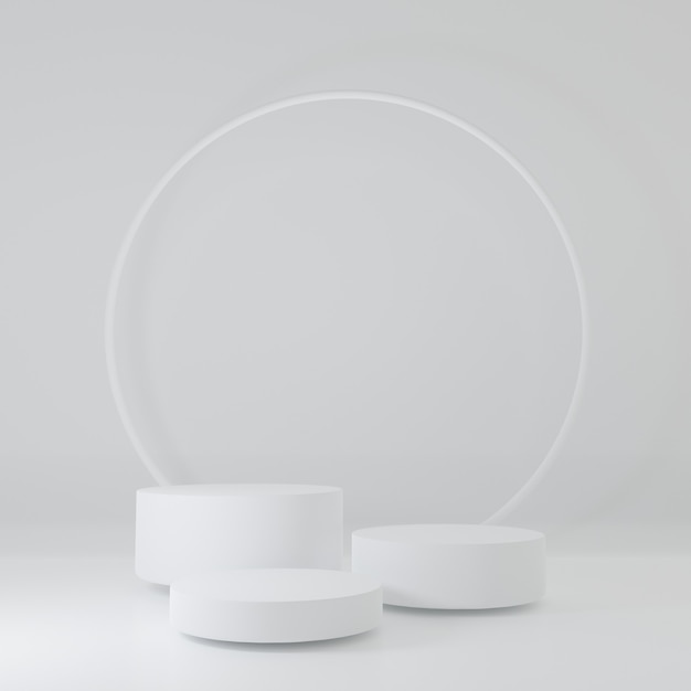 Cubo branco Suporte de produto na sala branca Cena do estúdio Para o produto design mínimo, renderização 3D
