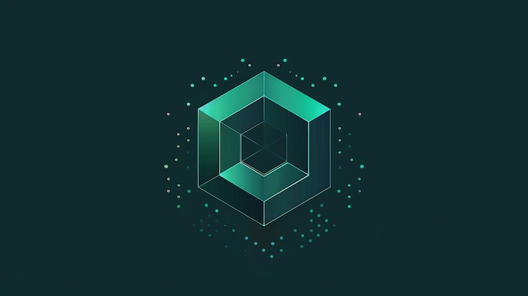Foto cubo brillante verde abstracto con puntos contra un fondo oscuro