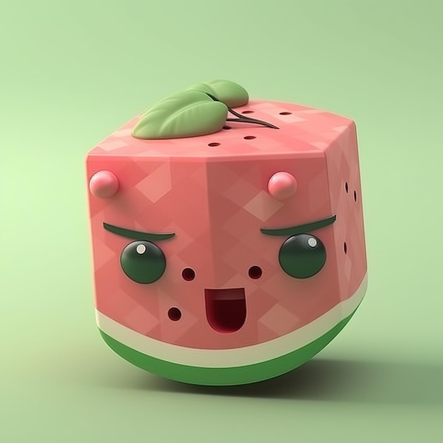 Un cubo con una cara y una cara sonriente está sobre un fondo verde.