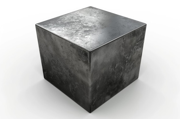 Cubo cinzento de metal abstrato em forma geométrica de fundo branco