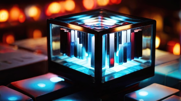 un cubo colorido con las luces en él