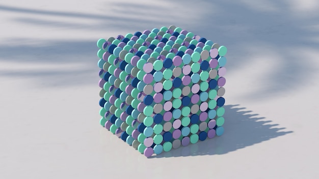 Cubo com formas coloridas de círculo. Ilustração abstrata, renderização 3d.