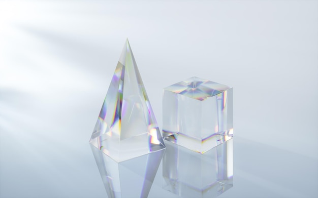 Cubo de cristal con renderizado 3d de fondo brillante