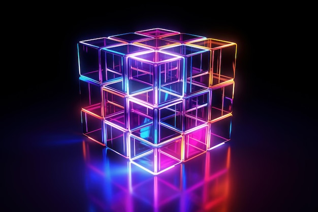Cubo de néon abstrato Arco de brilho espacial Gerar Ai