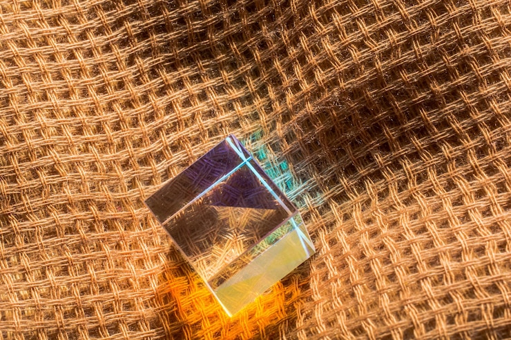 Foto cubo de prisma de vidro colorido e brilhante, refratando a luz em cores vívidas do arco-íris