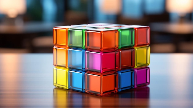 Cubo de Rubik colorido em cima de uma mesa