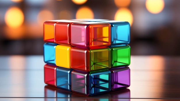 Foto cubo de rubik colorido em cima de uma mesa