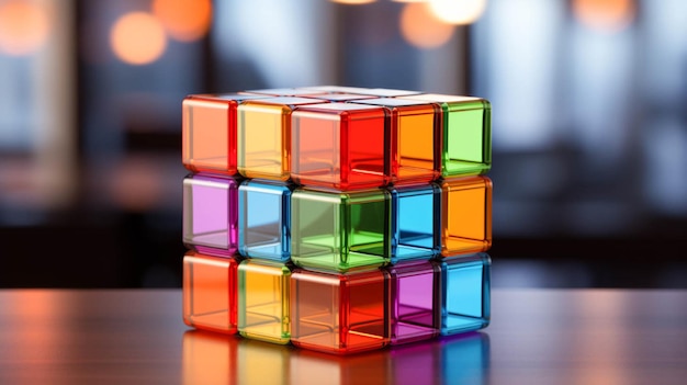 Cubo de Rubik colorido em cima de uma mesa