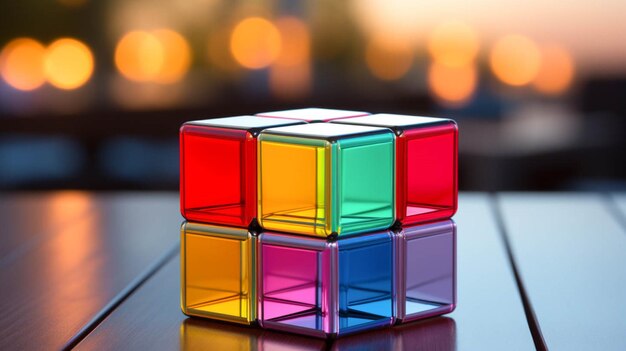 Cubo de Rubik colorido em cima de uma mesa