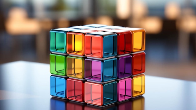 Cubo de Rubik colorido em cima de uma mesa