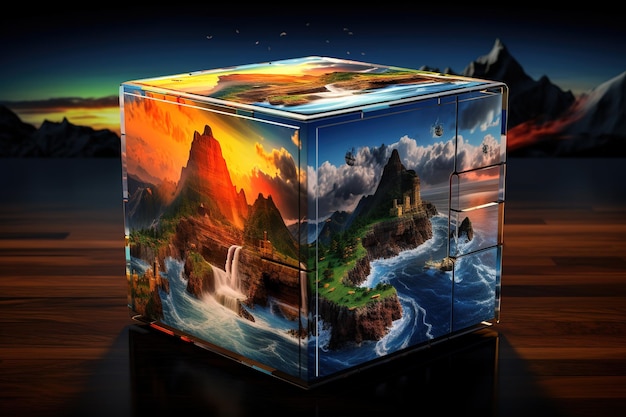 Cubo de Rubik criativo com diferentes paisagens natureza