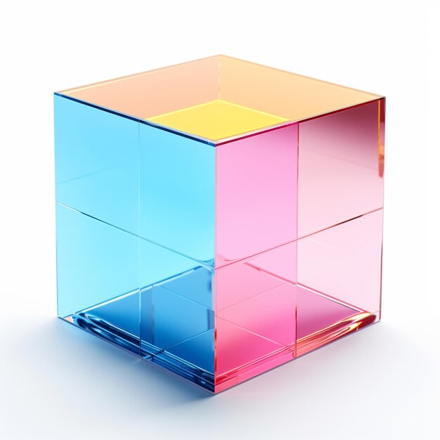 Cubo de espejo rosa azul luz amarilla imagen arte generado por IA