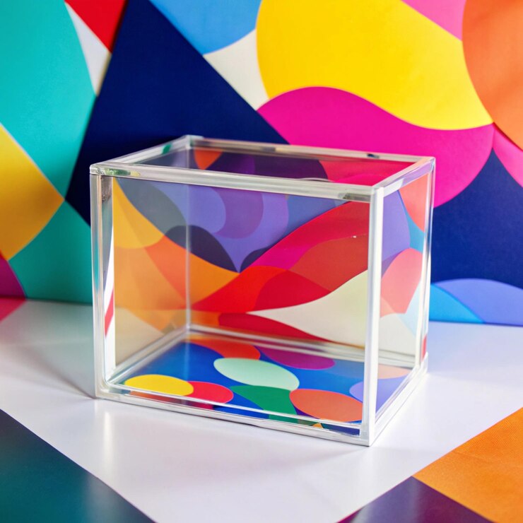 Foto un cubo de forma cuadrada con un patrón multicolor en la parte inferior