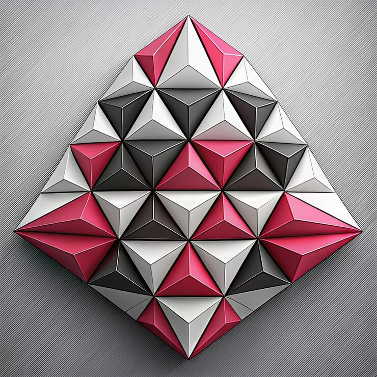 Foto un cubo en forma de diamante rojo y blanco con un patrón de diamante blanco y rojo