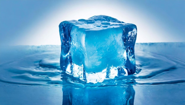 Cubo de hielo azul aislado sobre un fondo blanco