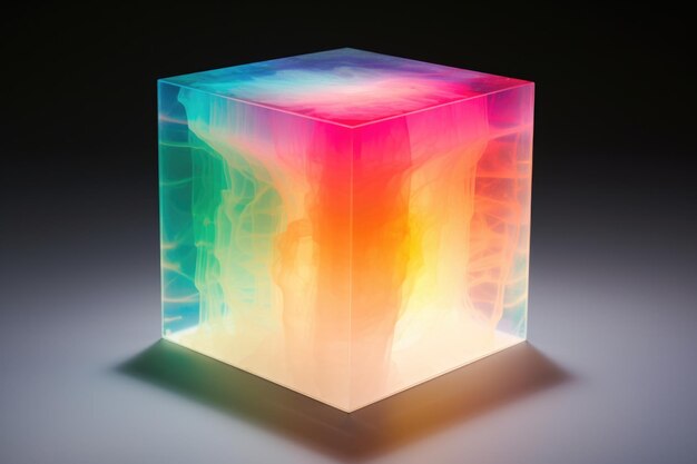 Foto un cubo de hielo de colores brillantes sobre un fondo negro imagen digital