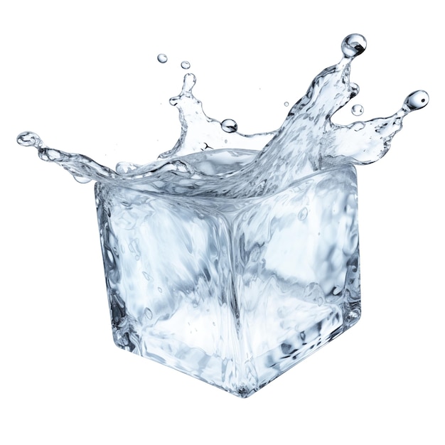 Un cubo de hielo cortado en un fondo transparente un cubo de Hielo derretido se descompone en diferentes