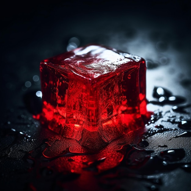 Un cubo de hielo rojo