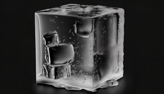 Foto un cubo de hielo sobre fondo oscuro