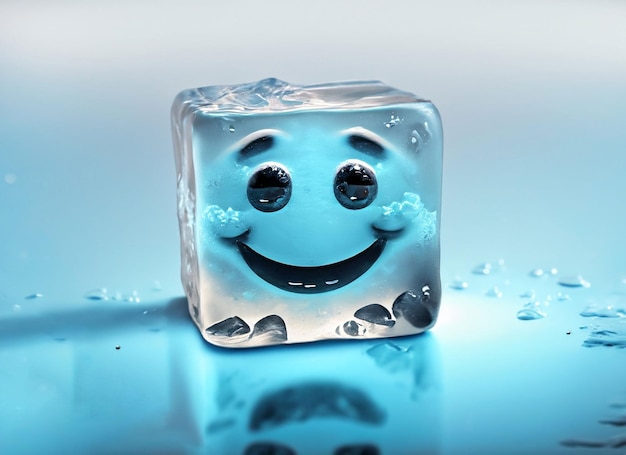 Foto cubo de hielo sonriente en un día mundial de la sonrisa en el agua