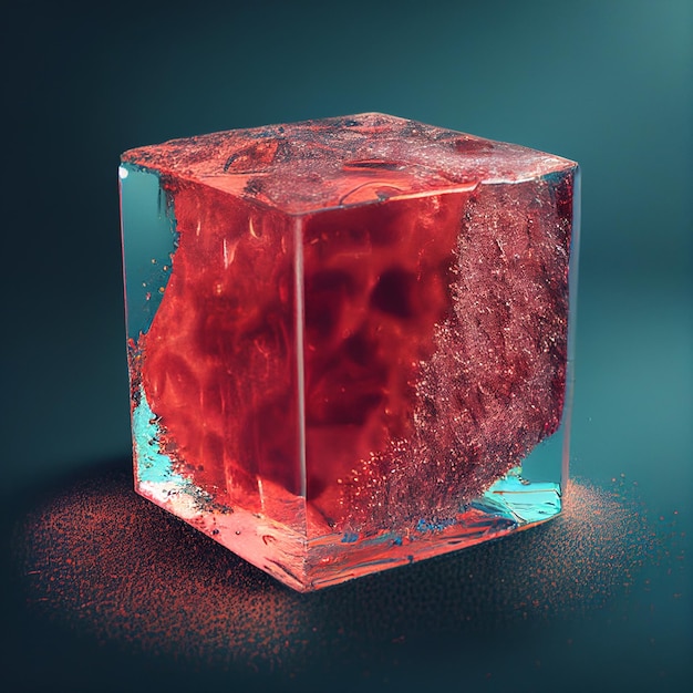 Un cubo con un líquido rojo dentro.