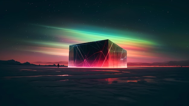 Un cubo con una luz de neón