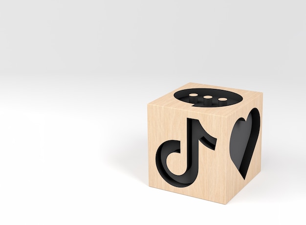 Cubo de madera con iconos stiktok tallados