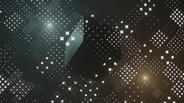 Un cubo negro en un grupo de patrones de estrellas sobre un fondo oscuro