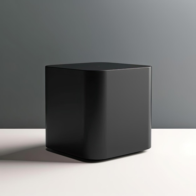 Cubo negro sobre una representación 3D de fondo gris