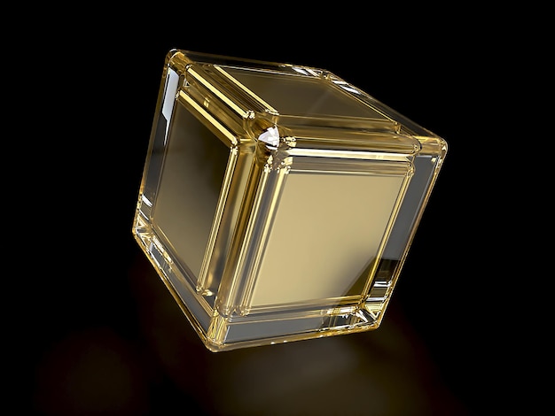 Cubo de oro dentro de un cubo de cristal 3D