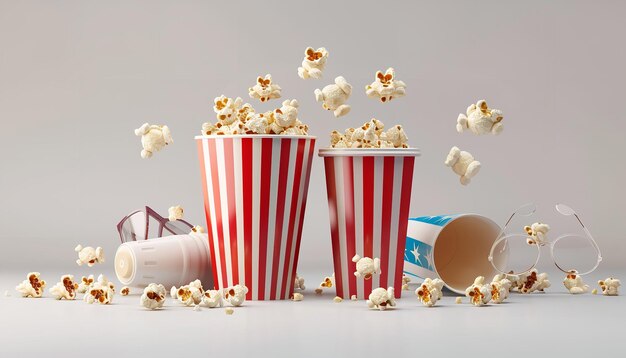 Foto un cubo de palomitas de maíz y una taza de palomita de maíz