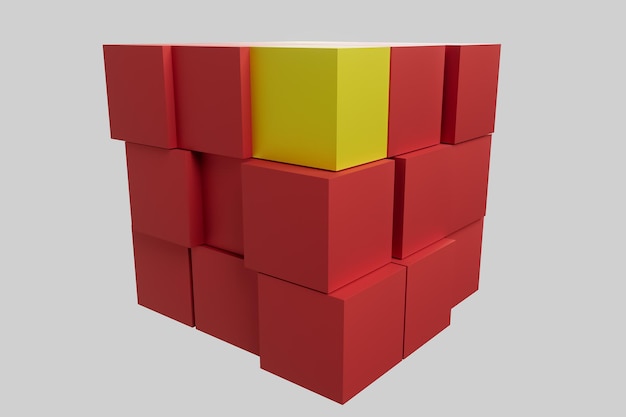 Un cubo rojo y amarillo con un cuadrado amarillo en el medio