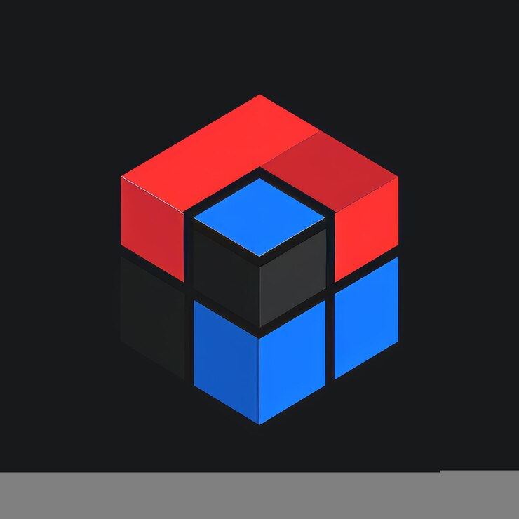 Foto un cubo rojo, azul y negro.