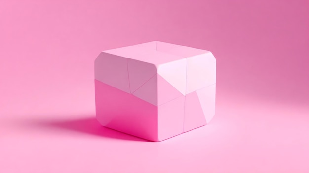 Cubo rosado sobre fondo rosado Concepto mínimo renderizado en 3D