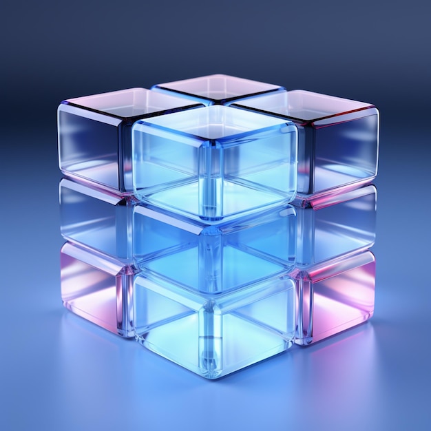 Cubo de Rubix Icono isométrico azul translúcido helado Arte generado por Ai