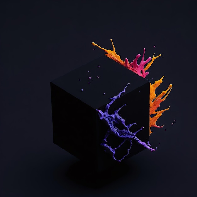 Un cubo con una salpicadura de pintura de colores