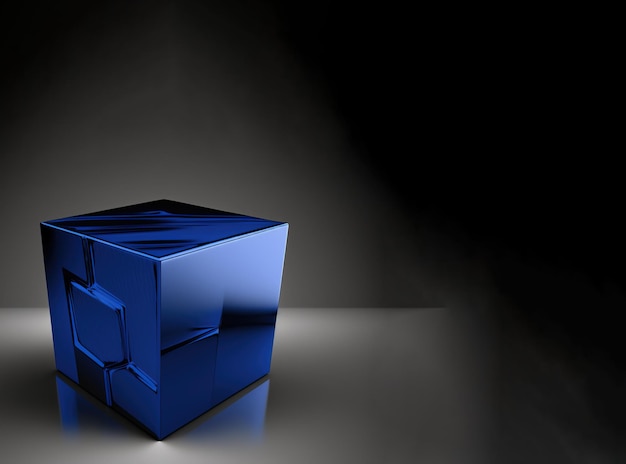 Foto cubo transparente azul de pedestal de podio vacío para presentación de producto generado por ia