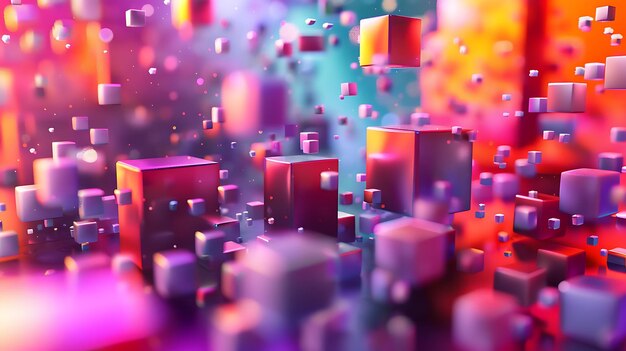 Cubos 3D flutuantes em um fundo colorido vibrante