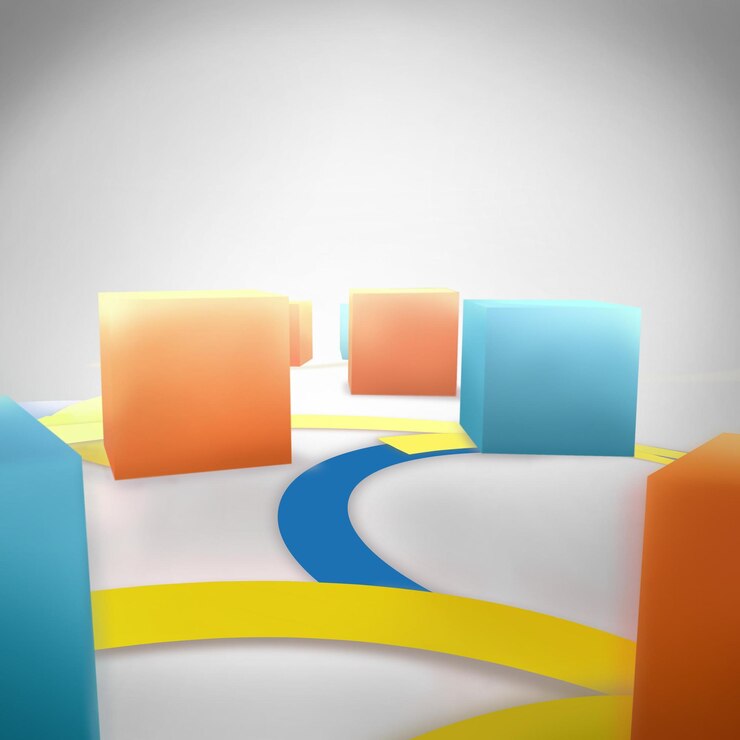 Foto cubos abstractos 3d con rutas curvas en un fondo minimalista
