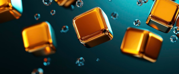 Los cubos abstractos flotan en una red blockchain que brilla con energía digital