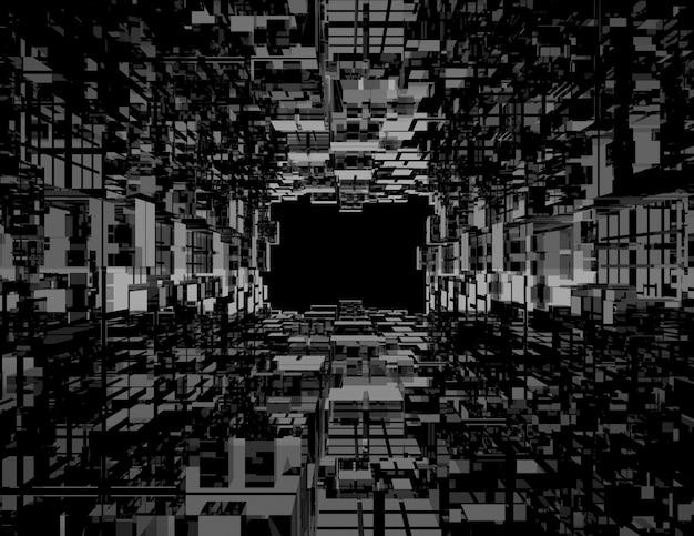 Cubos abstratos fundo túnel 3d. Ilustração 3D renderizada A