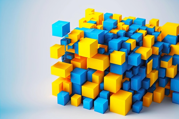 Cubos amarillos y azules brillantes aislados como 3d render fondo geométrico abstracto generativo ai