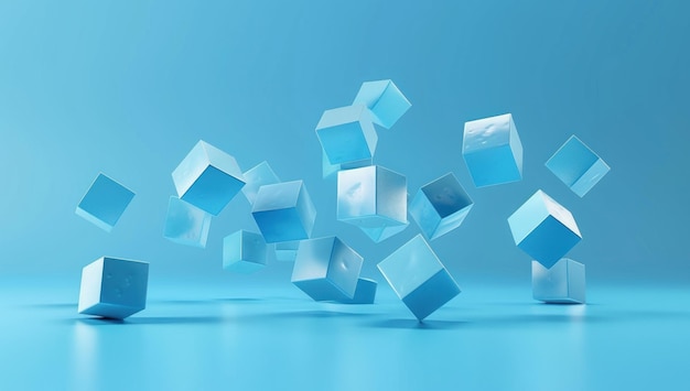 Cubos azules cayendo sobre un fondo azul