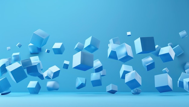Cubos azules cayendo sobre un fondo azul