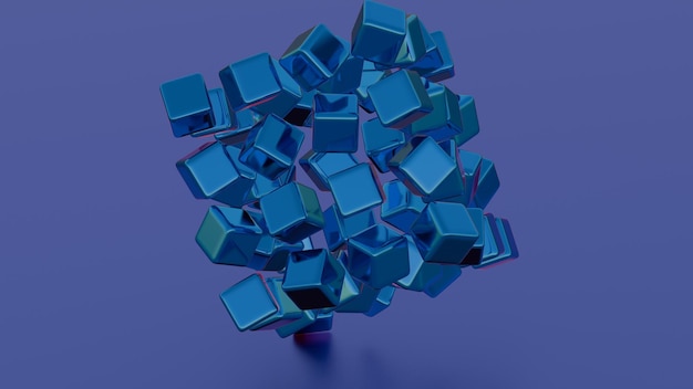Cubos azules flotantes en movimiento abstracto