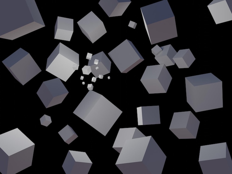 Foto cubos blancos volando sobre un fondo negro imagen renderizada en 3d