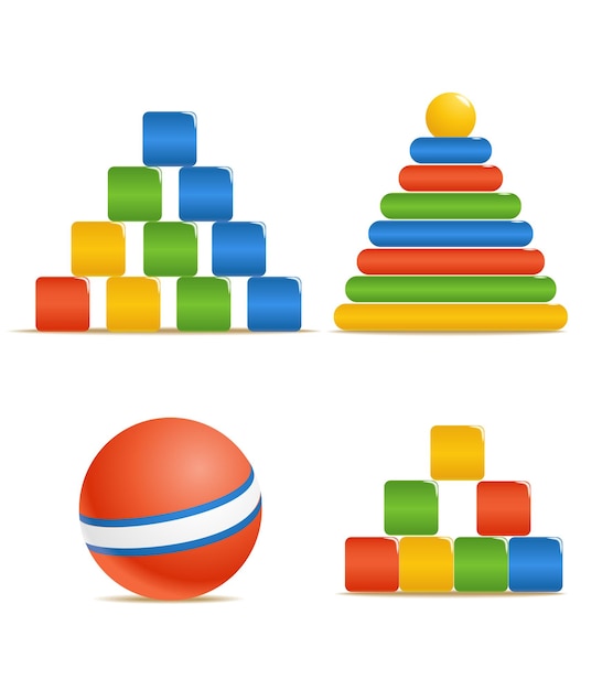 Cubos de bolas de pirámide de juguetes de color madera