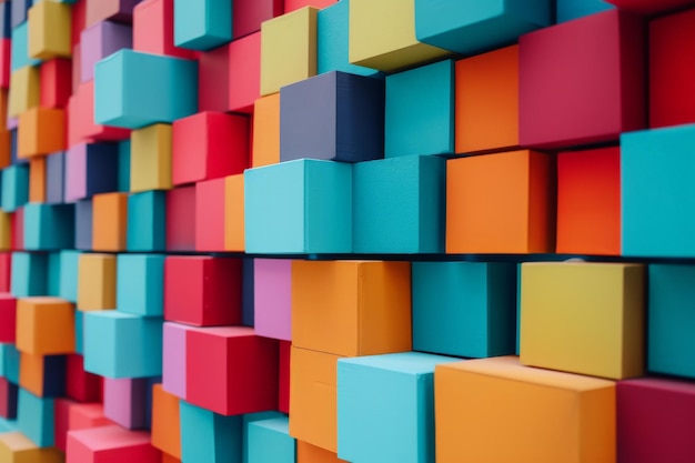 Cubos de colores se mezclan coloridos en grandes bloques cuadrados distintos papel tapiz o fondo 3D