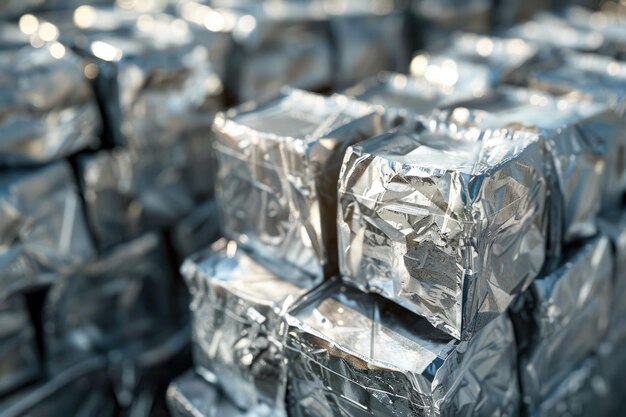 Cubos de alumínio preparados para serem enviados para reciclagem
